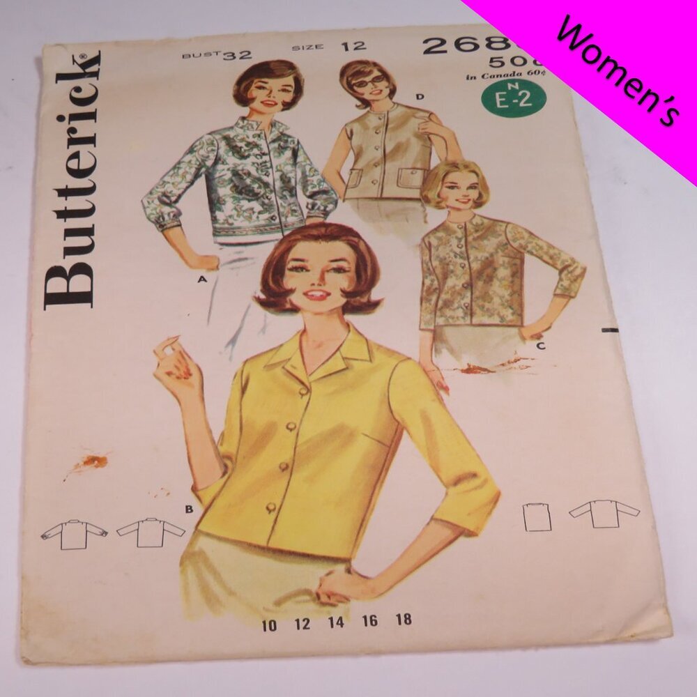butterick 2683 blouse, overblouse 3/4 sleeve or sleeveless